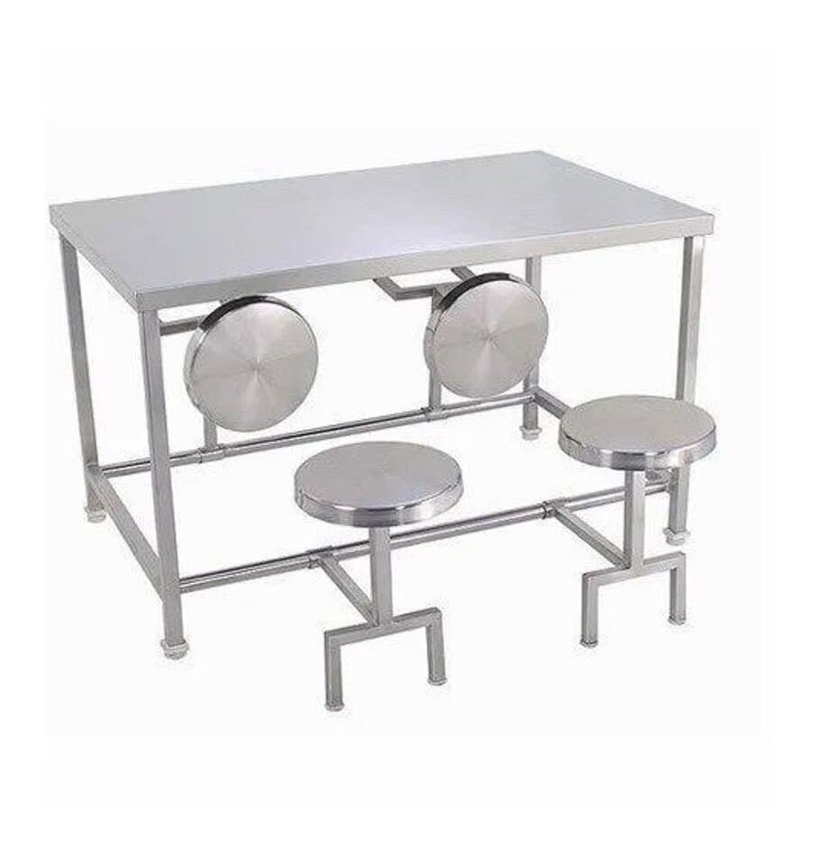 4 seater stainless steel dining table with two folding seats folded up
