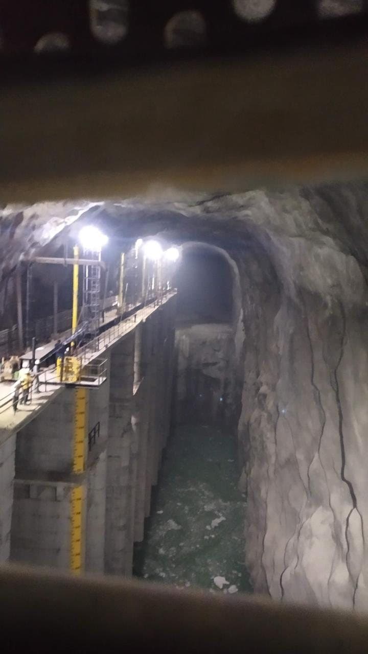 Lit underground tunnel at the Kaleshwaram project